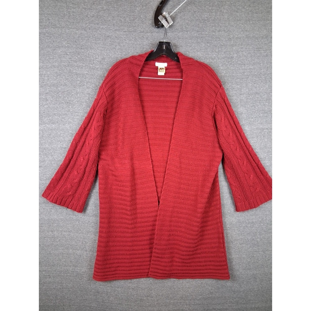 Sundance Womens Sweater L‎ Red Longline Open Cardigan Cozy Casual Capsule Career